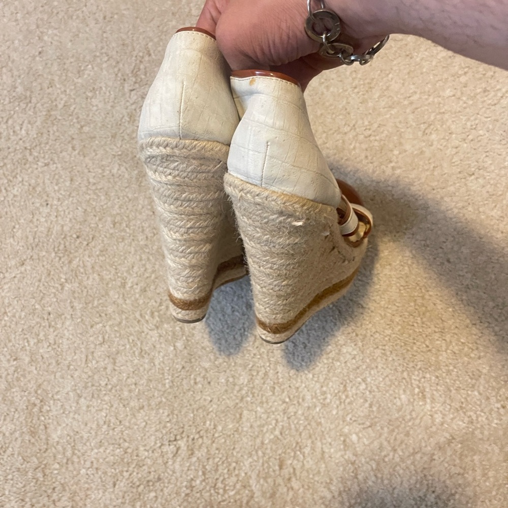 Kiss & Tell Stylish Cream and Brown Wedge Sandals - Picture 3 of 9